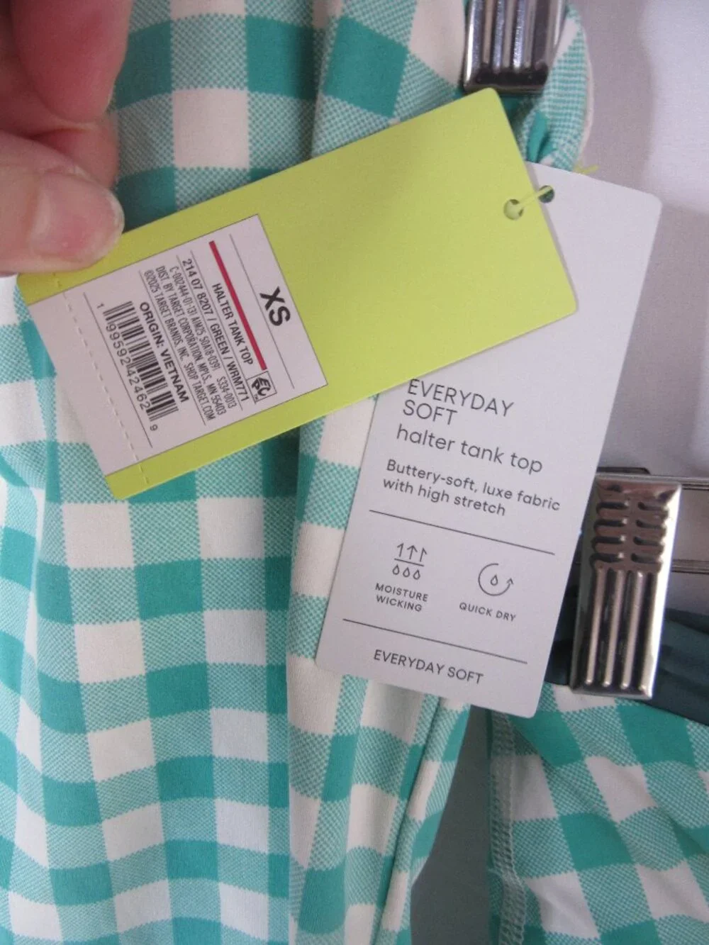 All in Motion 2 Piece Active Set Skort Halter Green White Gingham Size XS NWT